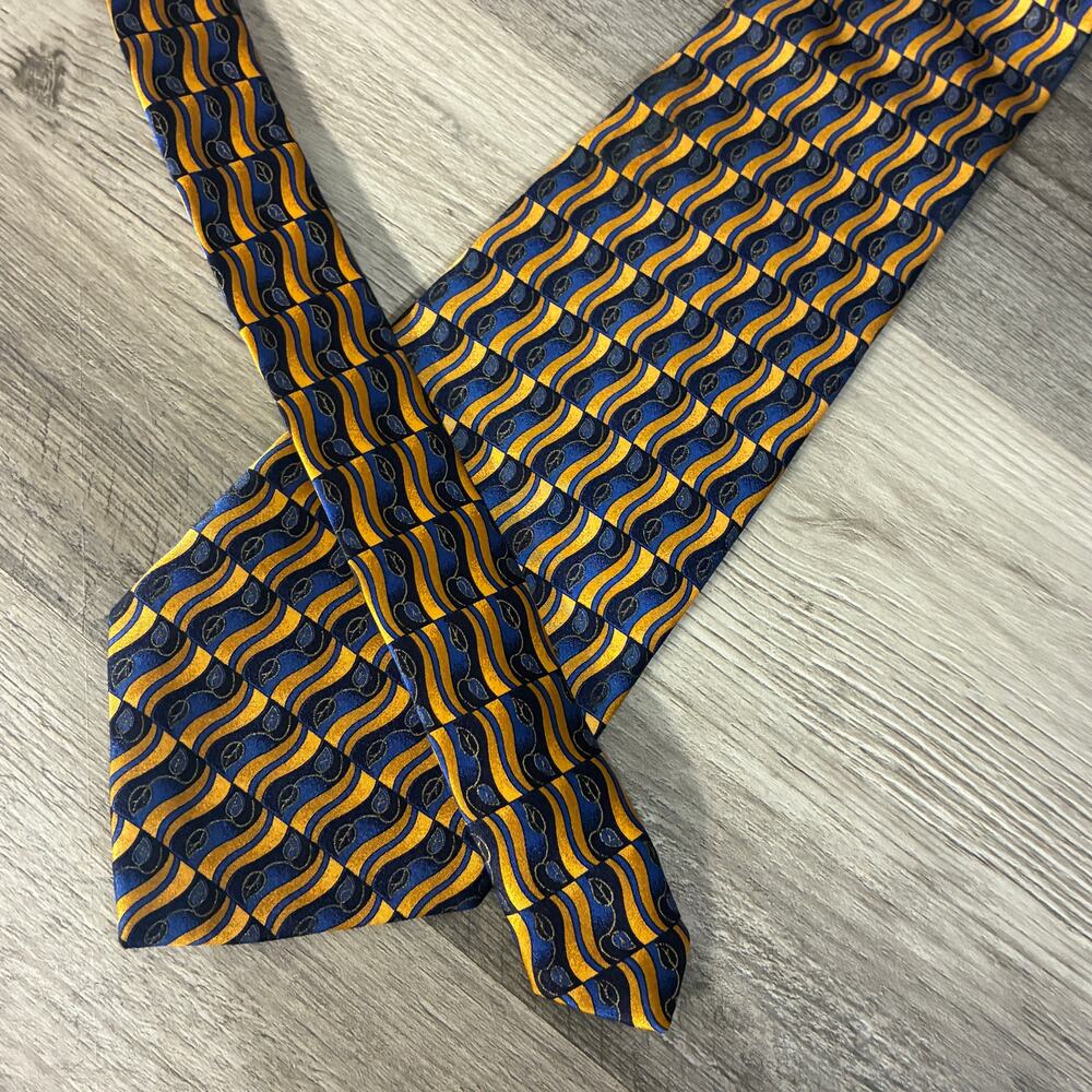 Robert Talbott Best of Class Imported Silk Hand Sewn Blue Gold Geometric Tie 59"